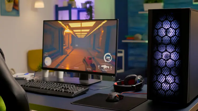 Gaming computer and peripherals set up in a modern room in Ireland